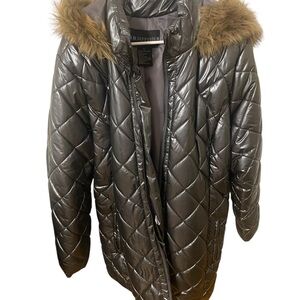 “IB Diffusion” - Size 3X Plus Size - Quilted Faux Fur Hood Belted Puffer Coat